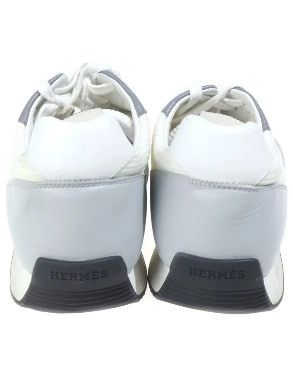 Hermes Escape White Mesh Low Cut Sneakers Leather Gray